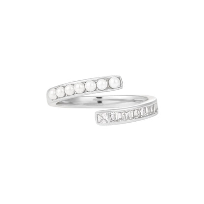 Sterling Silver Geometric Pearl & Cubic Zirconia Ring & Bracelet Set