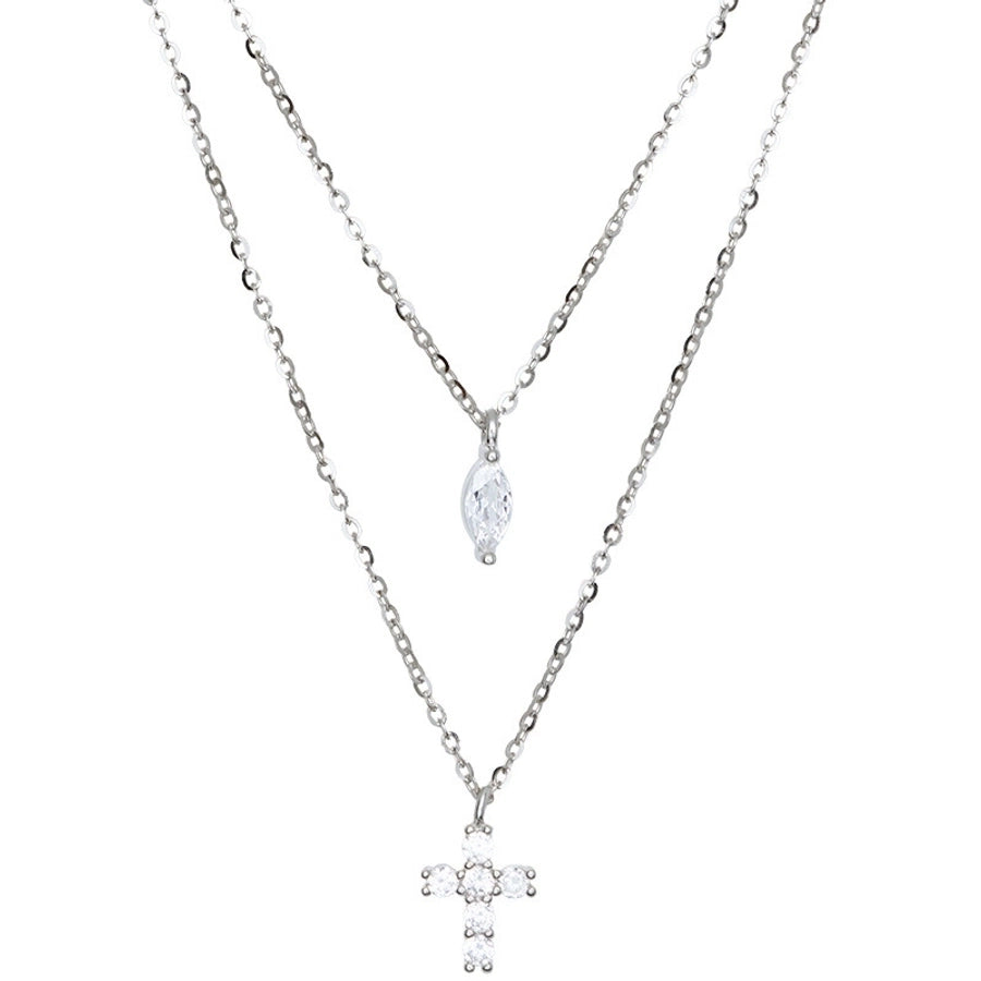 Sterling Silver Cross Double Layer Necklace
