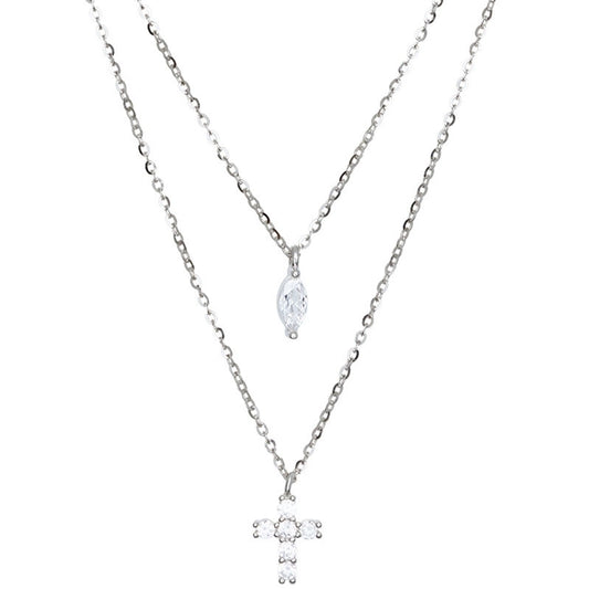 Sterling Silver Cross Double Layer Necklace