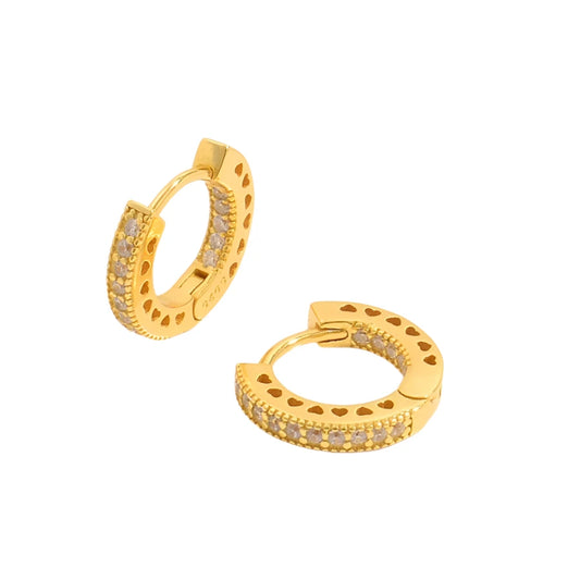 Sterling Silver Gold Plated Earrings with Heart Emboss