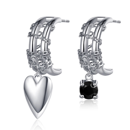 Sterling Silver Mismatch Heart Earrings