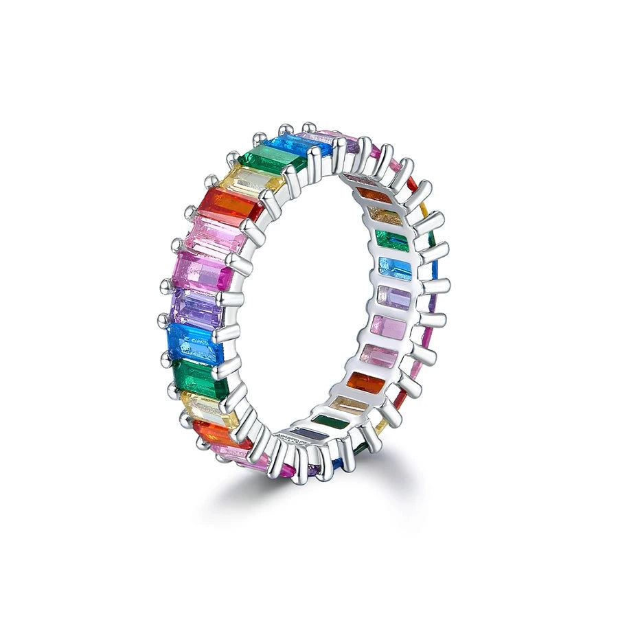 Sterling Silver Baguette Rainbow Earrings & Ring