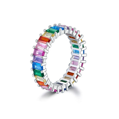 Sterling Silver Baguette Rainbow Earrings & Ring