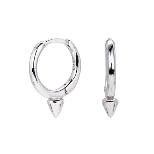 Sterling Silver Minimalist Geometric Hoop with Heart Earrings