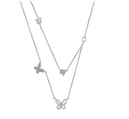 Sterling Silver Double Layer Chain with Butterfly Pendants