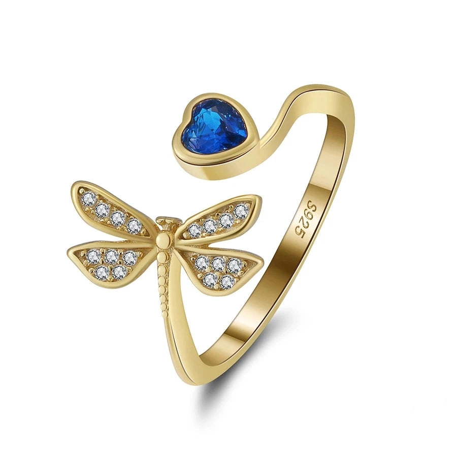 Sterling Silver Heart Dragonfly Ring