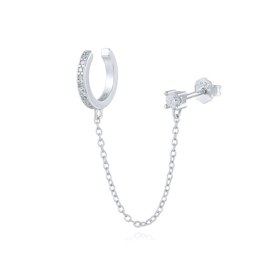 Sterling Silver Chain Link Ear Cuff Single Earring