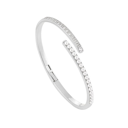 Sterling Silver Geometric Pearl & Cubic Zirconia Ring & Bracelet Set