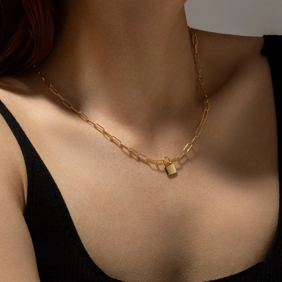 Sterling Silver Link Chain with Padlock Pendant