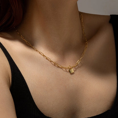 Sterling Silver Link Chain with Padlock Pendant