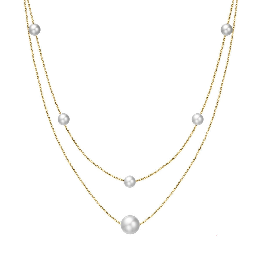 Gold Plated Sterling Silver Layered Freshwater Pearl Necklace