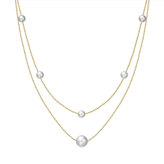 Gold Plated Sterling Silver Layered Freshwater Pearl Necklace