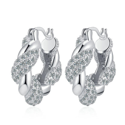 Sterling Silver Twist Hoop Bling Earrings