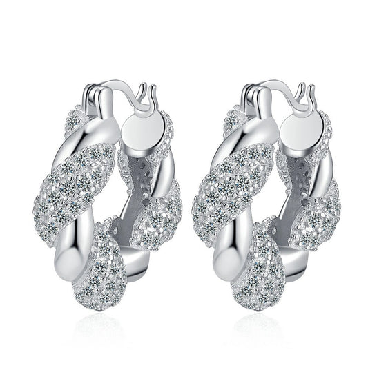 Sterling Silver Twist Hoop Bling Earrings