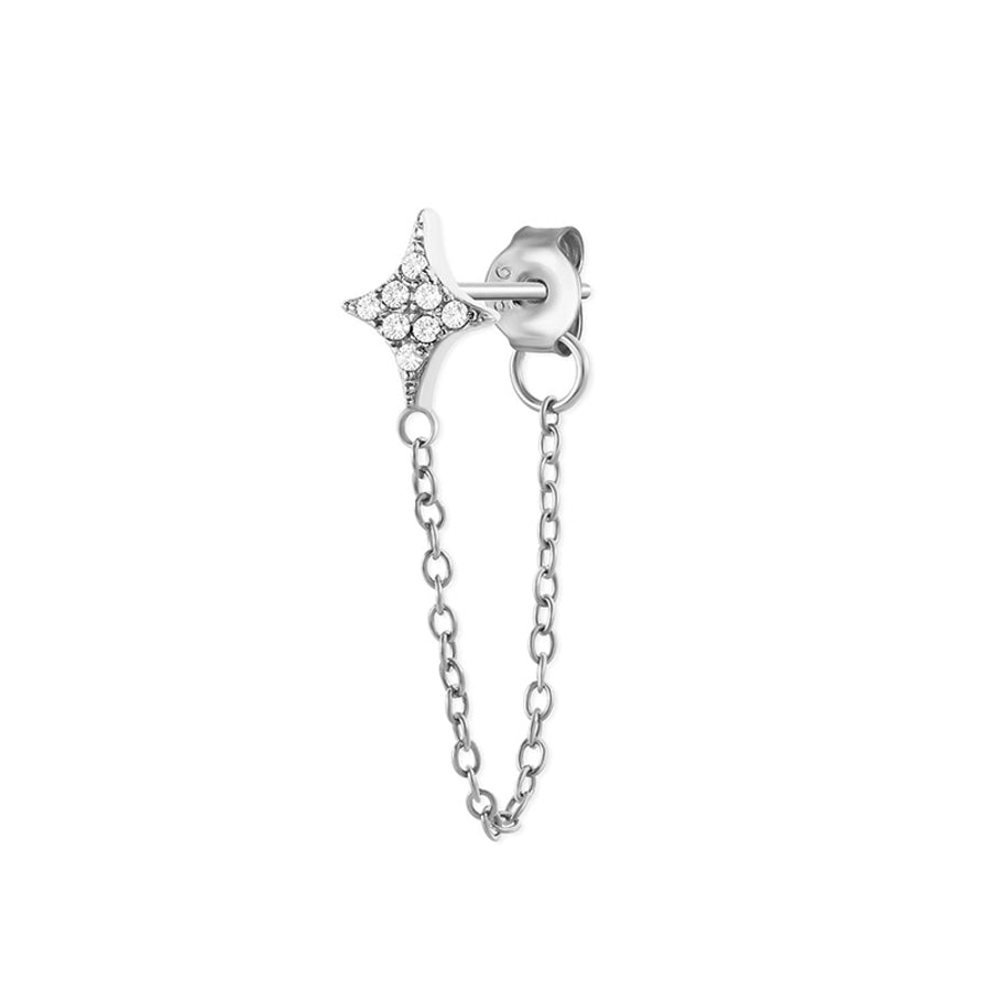 Sterling Silver Single Stud with Chain Collection