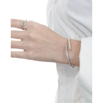 Sterling Silver Geometric Pearl & Cubic Zirconia Ring & Bracelet Set