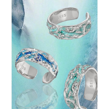Sterling Silver Epoxy Ocean Wave Ring