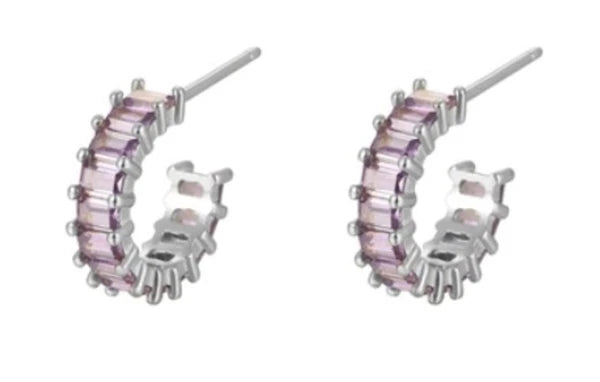 Sterling Silver Open Hoop Colour Gem Earrings