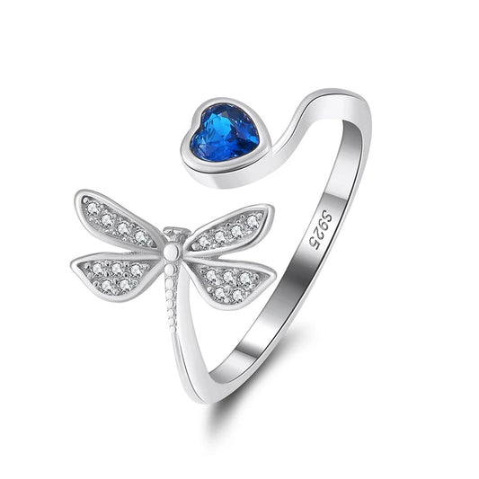 Sterling Silver Heart Dragonfly Ring