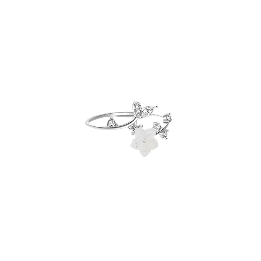 Sterling Silver Flower & Leaves Ring