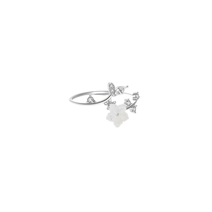 Sterling Silver Flower & Leaves Ring