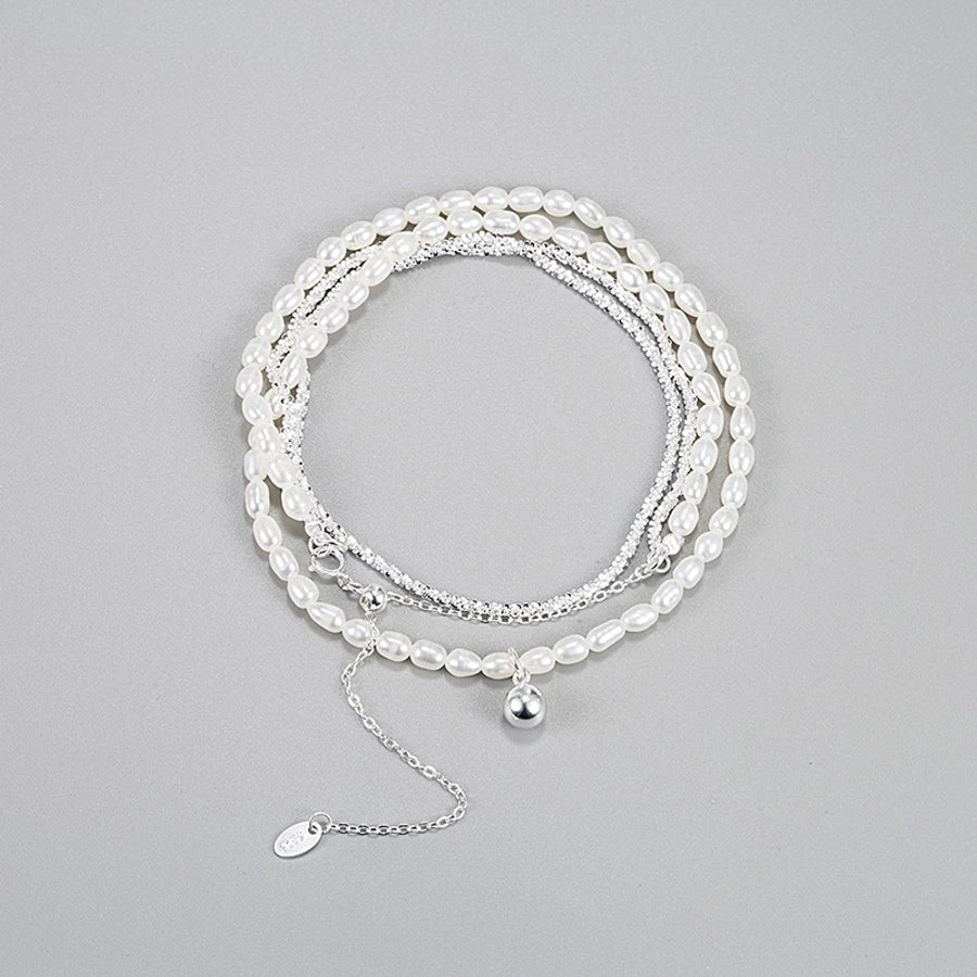 Sterling Silver & Pearl Double Layer Necklace