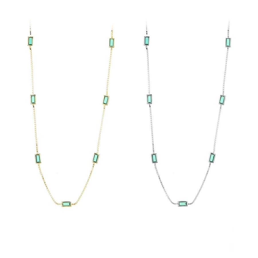 Sterling Silver Geometric Green Stone Necklace