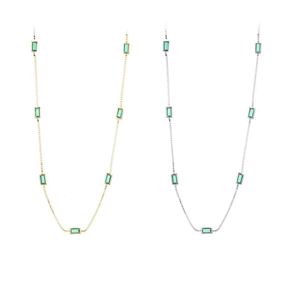 Sterling Silver Geometric Green Stone Necklace