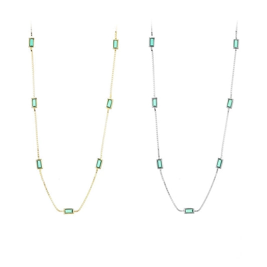 Sterling Silver Geometric Green Stone Necklace