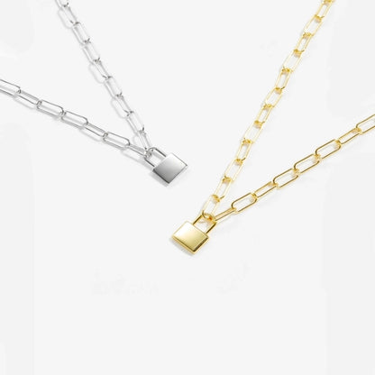 Sterling Silver Link Chain with Padlock Pendant