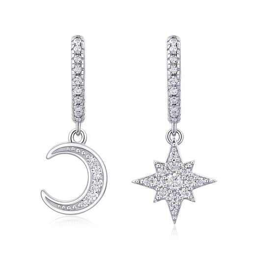 Sterling Silver Star & Moon Mismatch Earrings