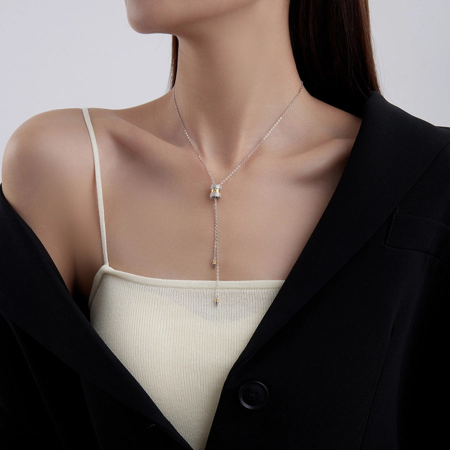 Sterling Silver Cylinder Pendant Lariat Necklace