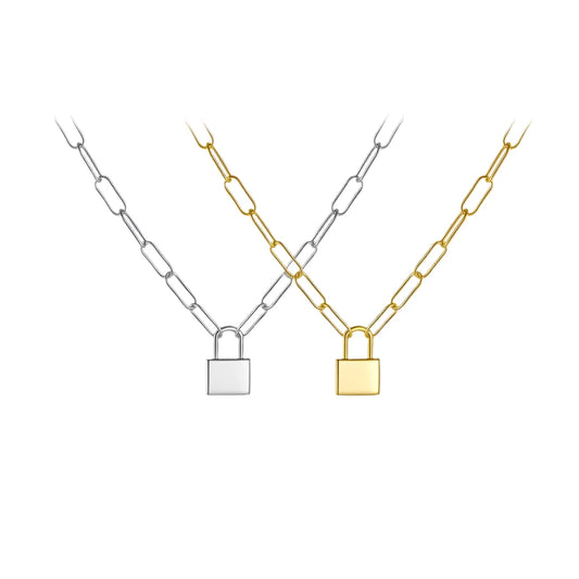 Sterling Silver Link Chain with Padlock Pendant