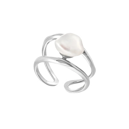 Sterling Silver Irregular Pearl Centre Ring