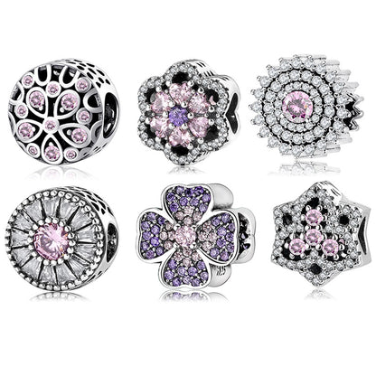 Sterling Silver Pink Flower Charm Collection