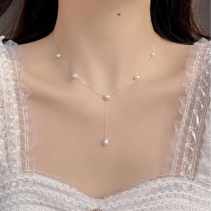 Sterling Silver & Freshwater Pearl Lariat Necklace