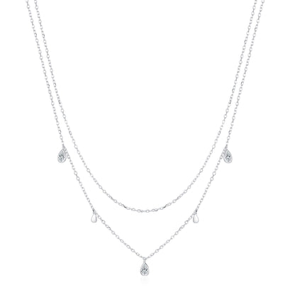 Sterling Silver & Moissanite Layer Water Drop Necklace