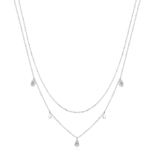 Sterling Silver & Moissanite Layer Water Drop Necklace