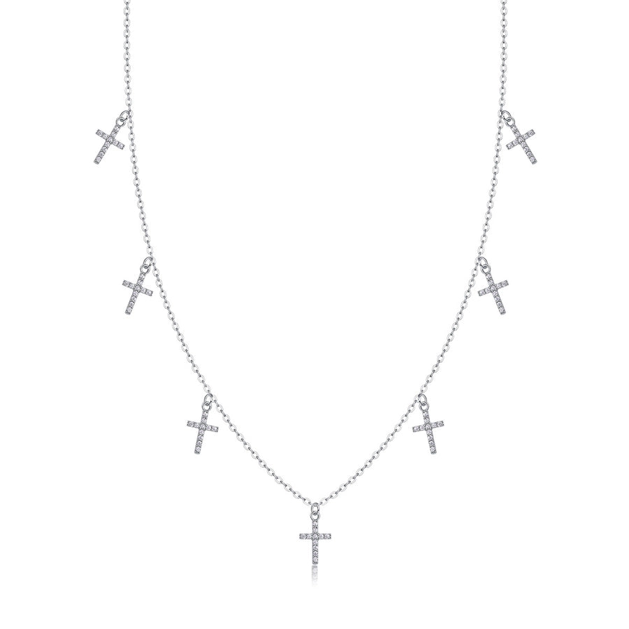 Sterling Silver Mini Moissanite Cross Pendant Necklace