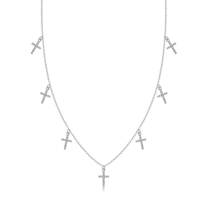 Sterling Silver Mini Moissanite Cross Pendant Necklace