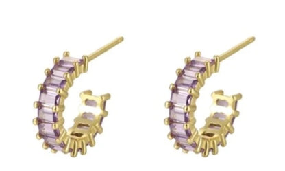 Sterling Silver Open Hoop Colour Gem Earrings