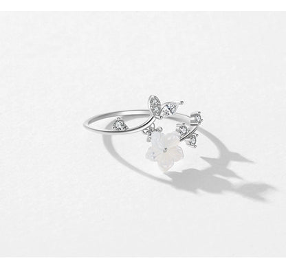 Sterling Silver Flower & Leaves Ring