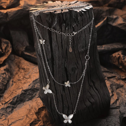 Sterling Silver Double Layer Chain with Butterfly Pendants