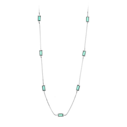 Sterling Silver Geometric Green Stone Necklace