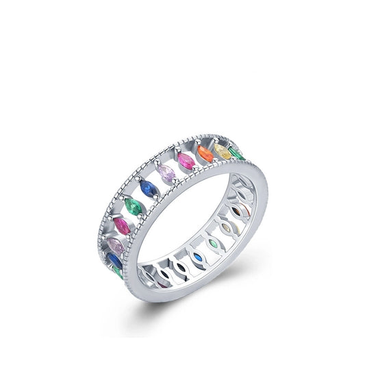Sterling Silver Rainbow Marquise Ring