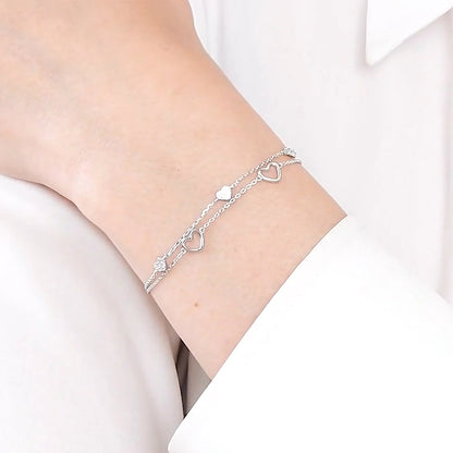 Sterling Silver Dainty Chain Heart Bracelet