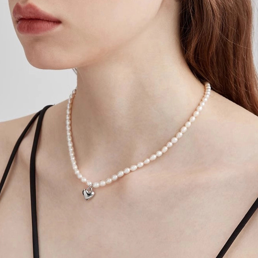 Freshwater Pearl with Dainty Heart Necklace