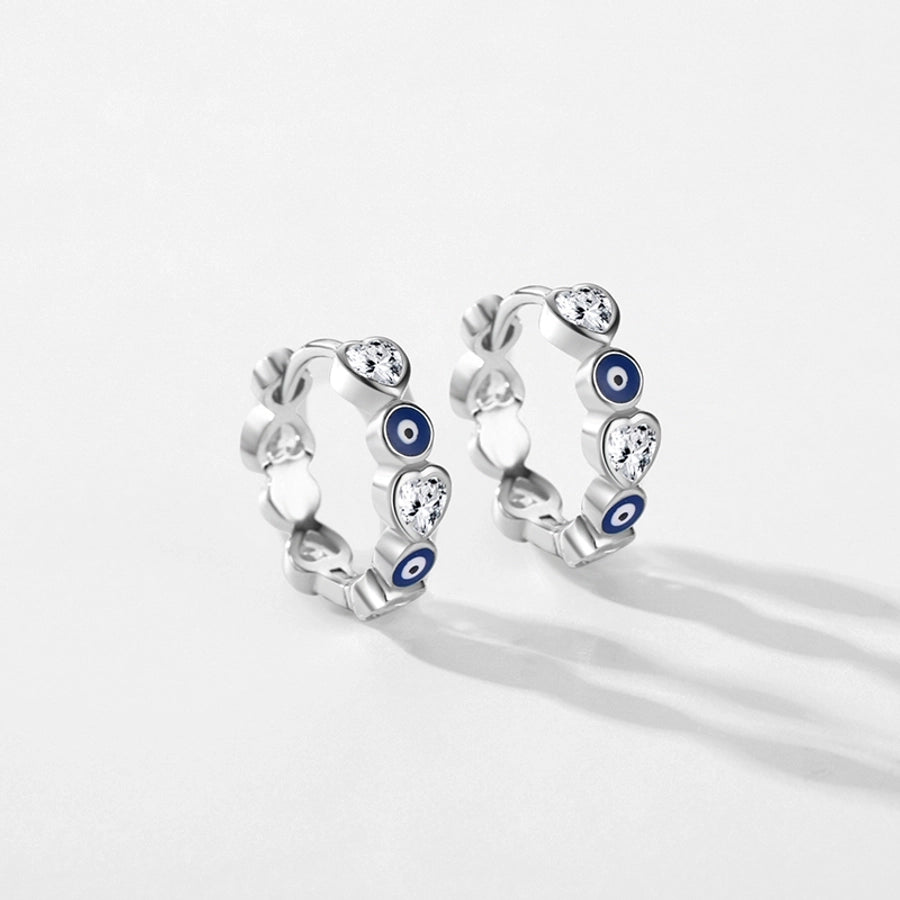 Sterling Silver Devil's Eye Stack Ring & Hoop Earring Set