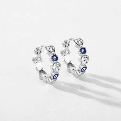 Sterling Silver Devil's Eye Stack Ring & Hoop Earring Set