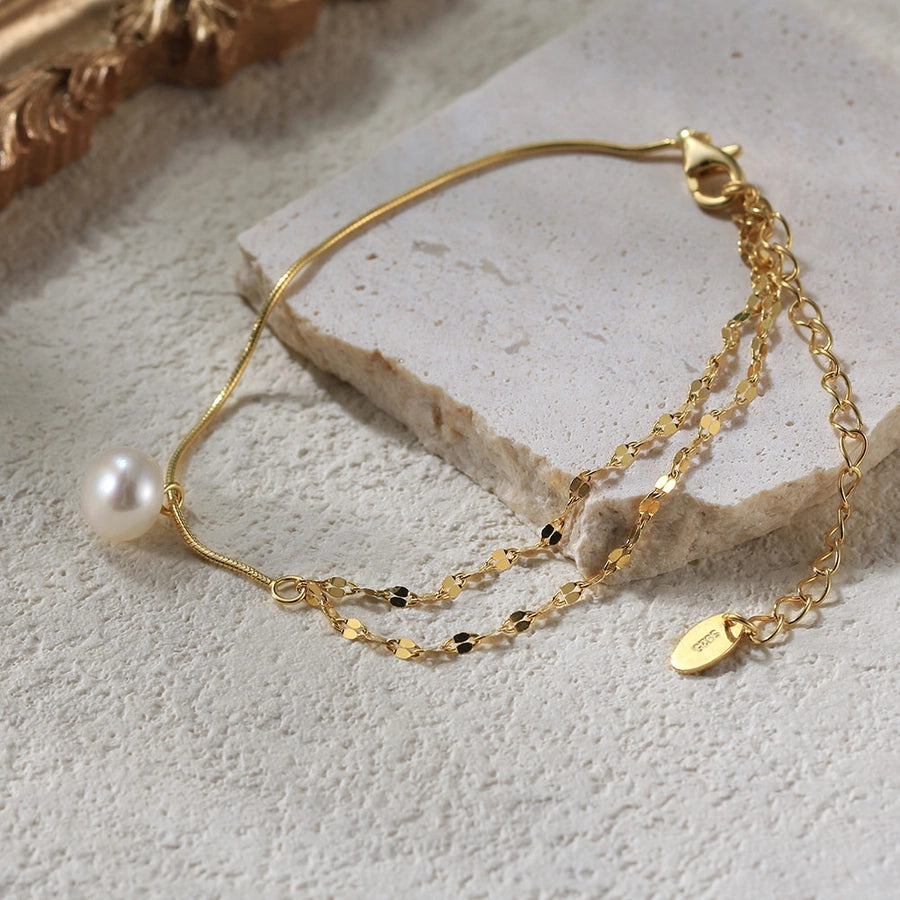 Sterling Silver 14K Gold Plated Geometric Freshwater Pearl Bracelet